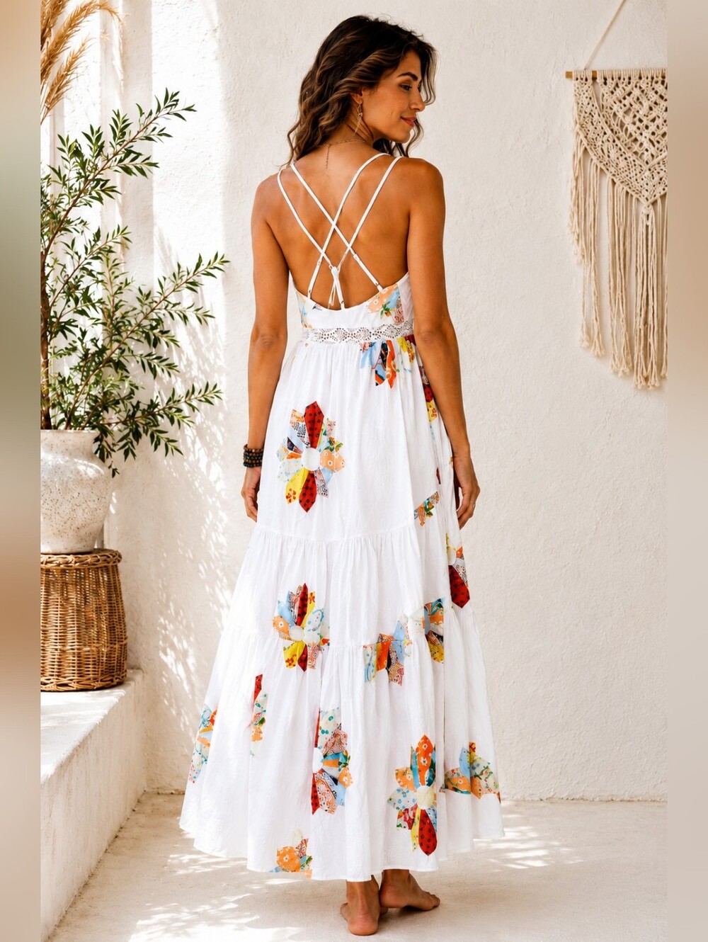 Urban Outfitters White With Multi Color Patchwork Maxi Dress | Size SP - Picture 2 of 5